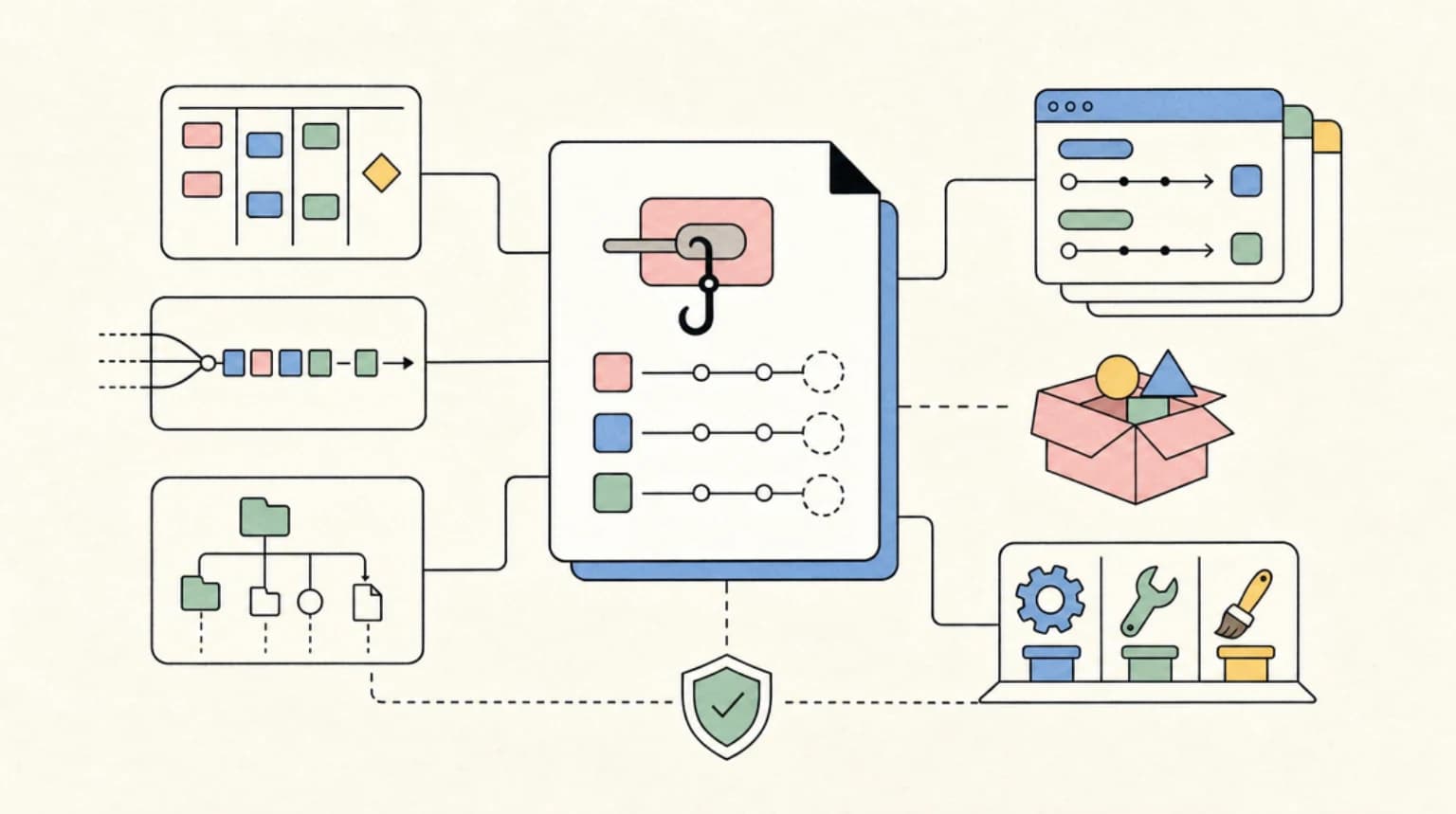 Abstract systems illustration for Agent Hooks Change The Meaning Of "Open The Repo"