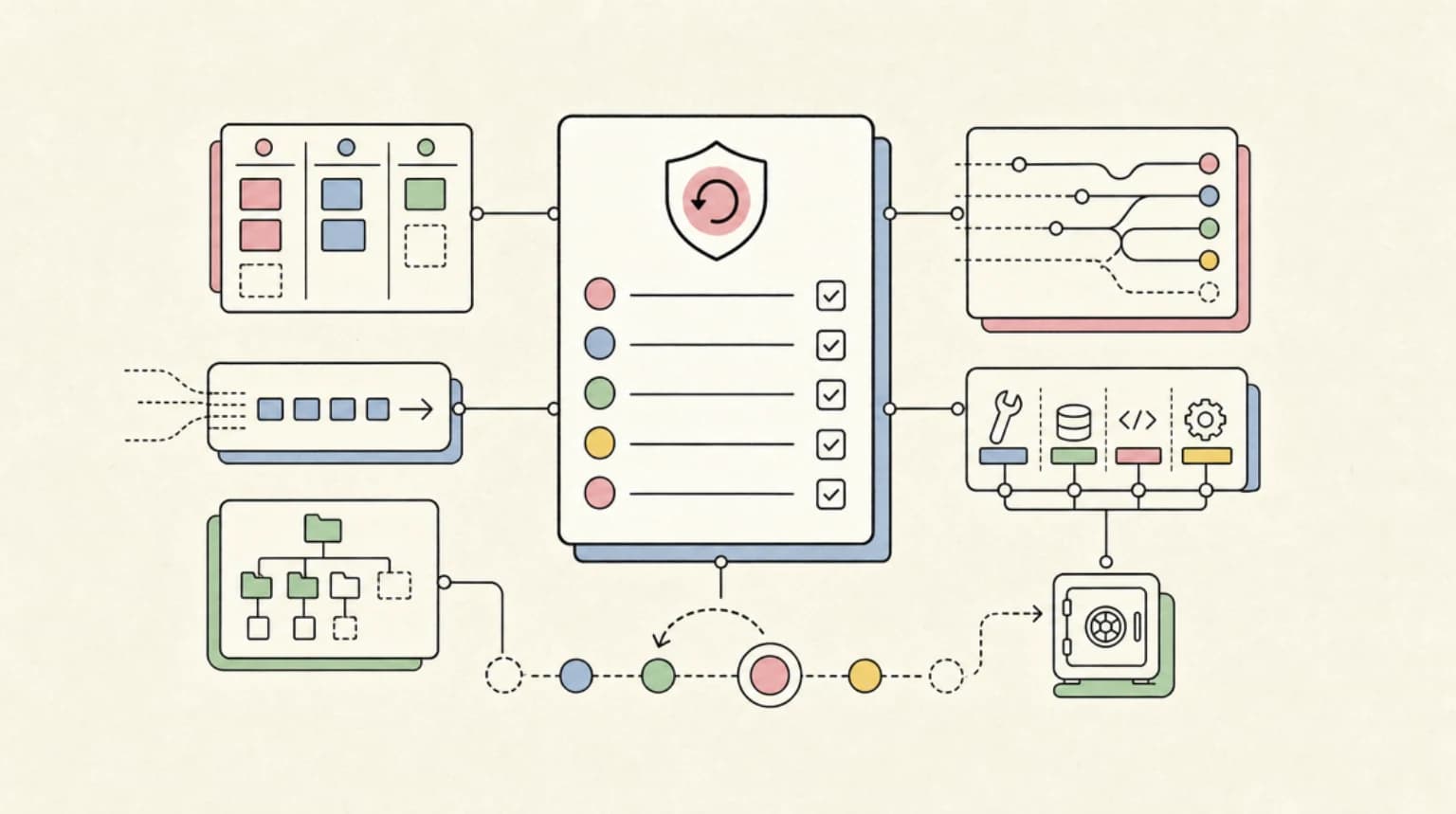 Abstract systems illustration for Layer 7: Plan the Rollback Before the First Run