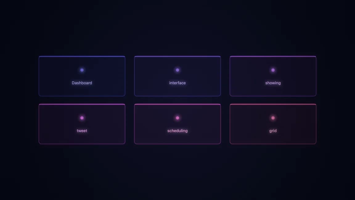 Dashboard interface showing tweet scheduling grid with neo-brutalist design
