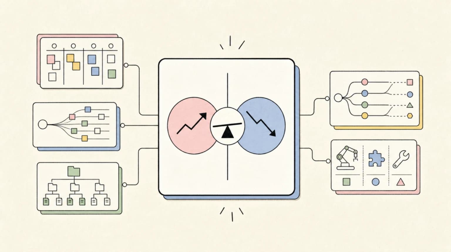 Abstract systems illustration for The Opposing Take