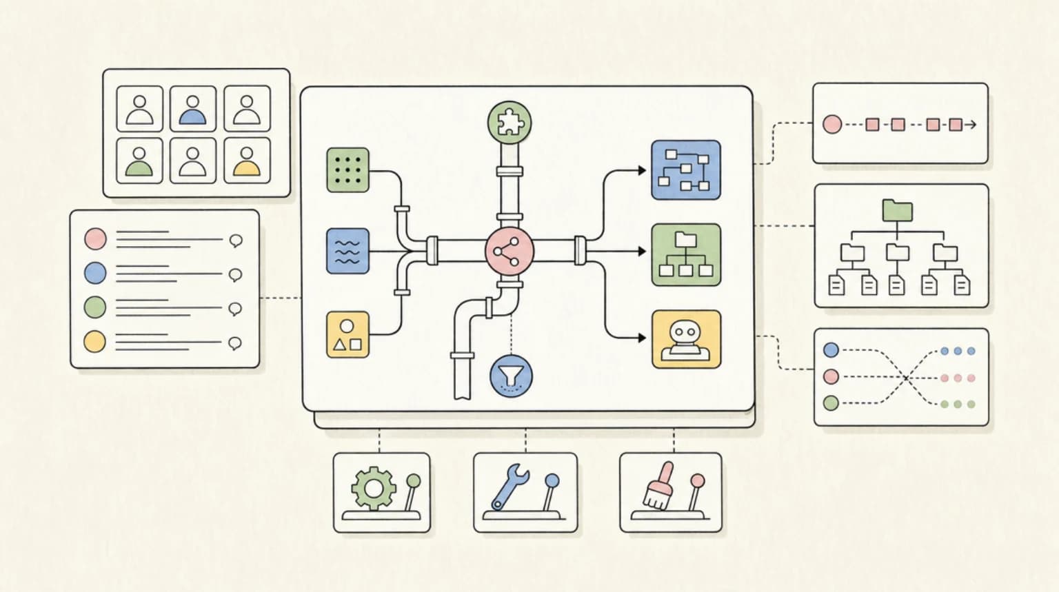 Abstract systems illustration for Why this showed up on Hacker News