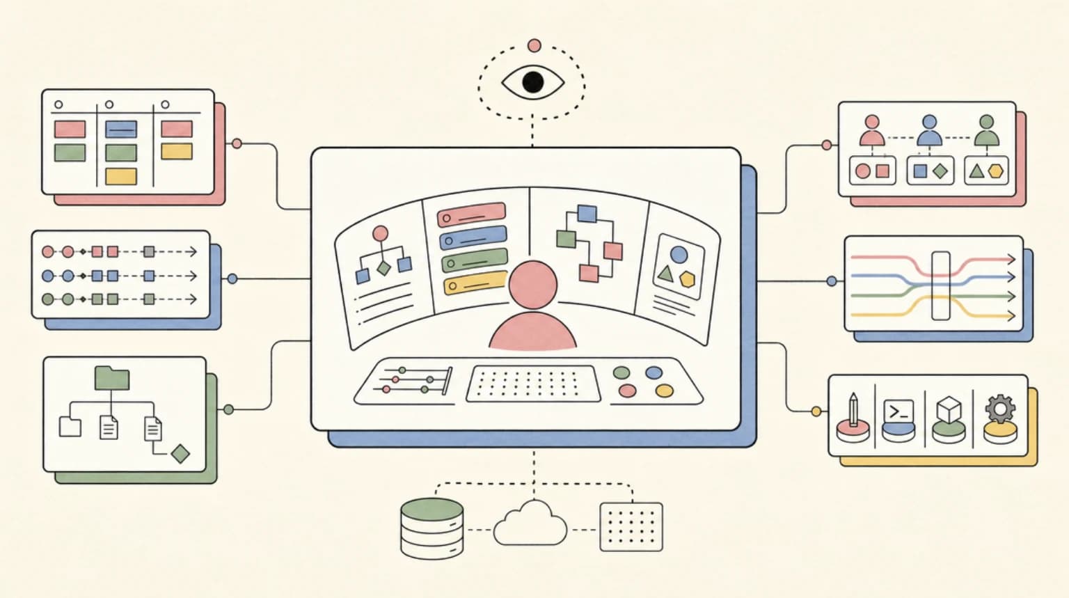 Abstract systems illustration for Agent View: The Fifth Surface