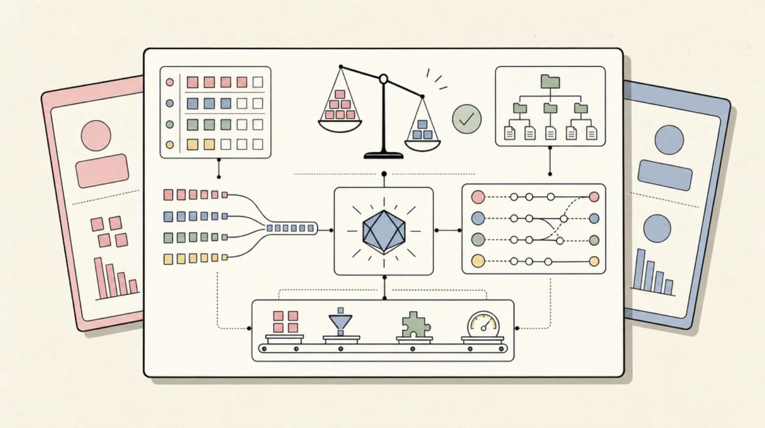Abstract systems illustration for Token Efficiency Math: The Case for Fable 5 Being Cheaper
