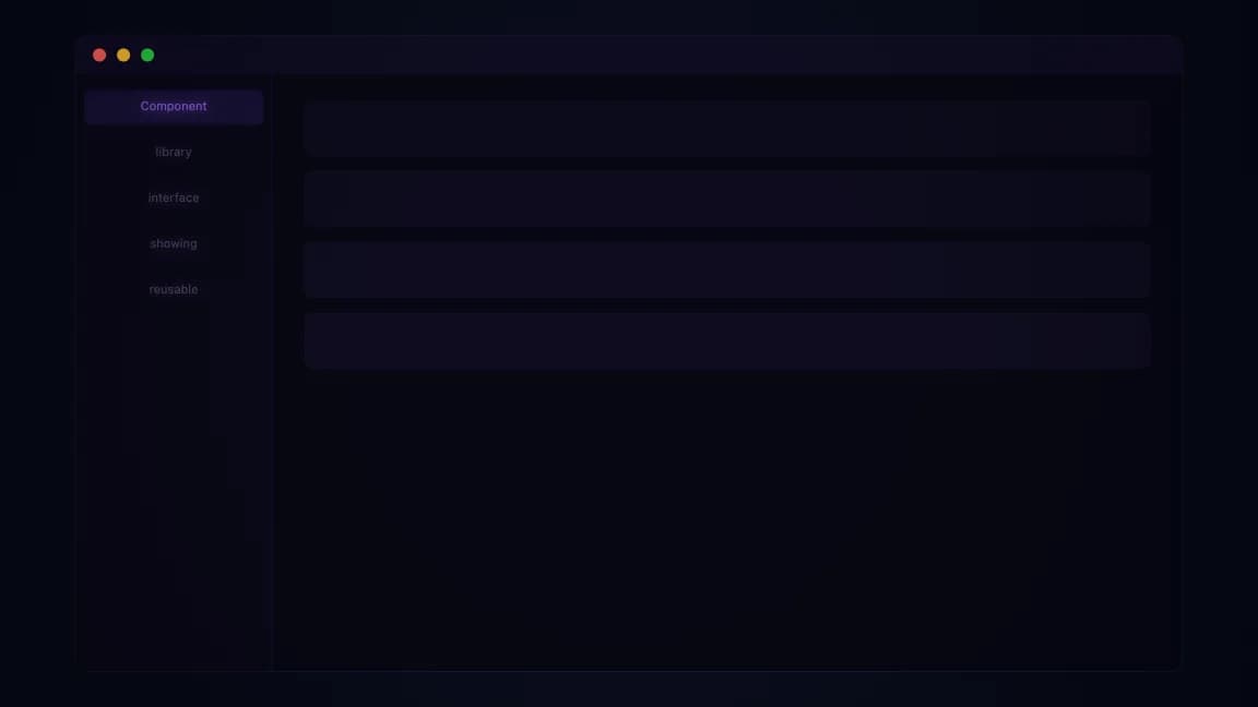 Component library interface showing reusable UI elements like buttons and inputs
