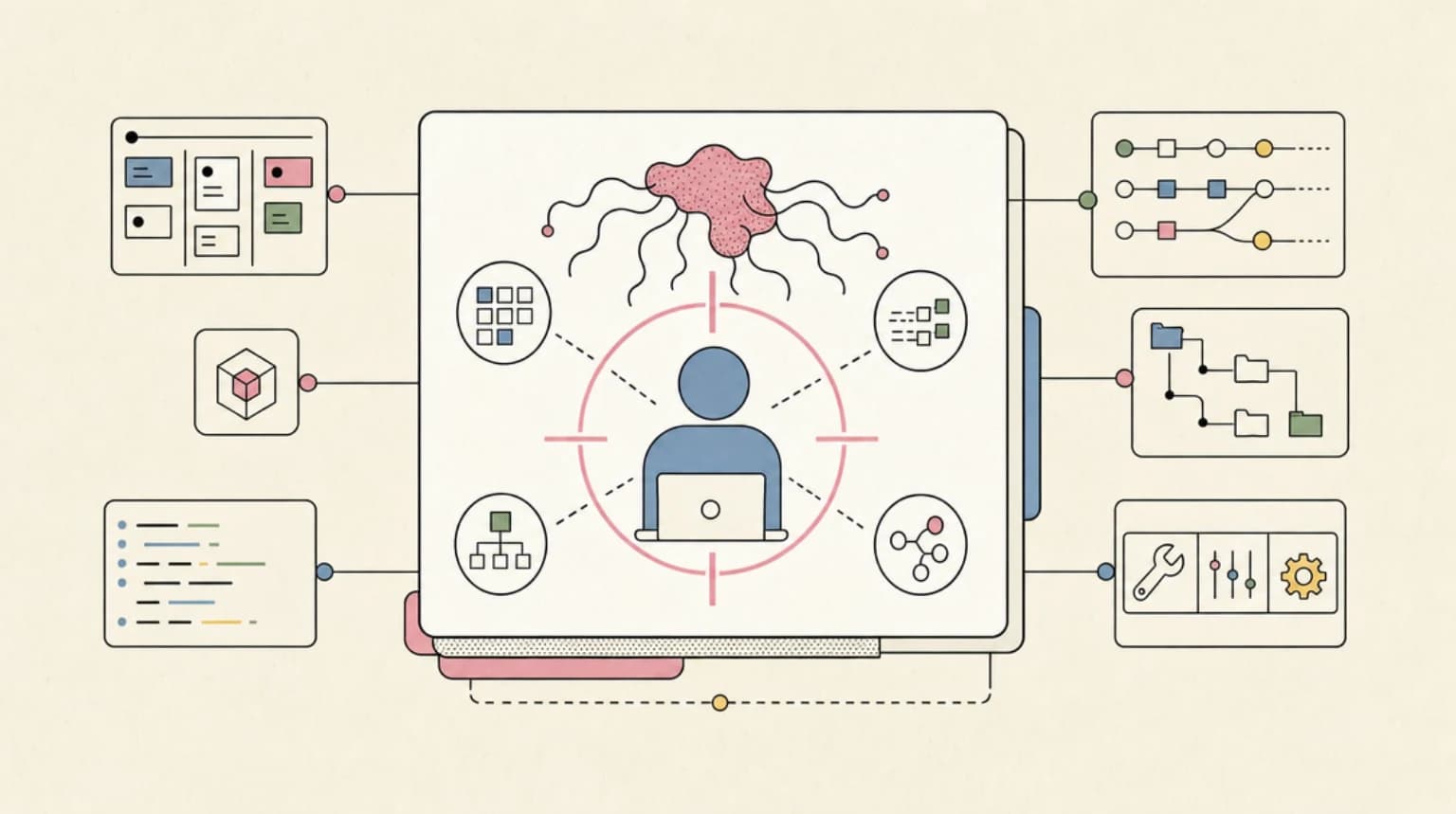 Abstract systems illustration for Why AI Developers Are the Specific Target