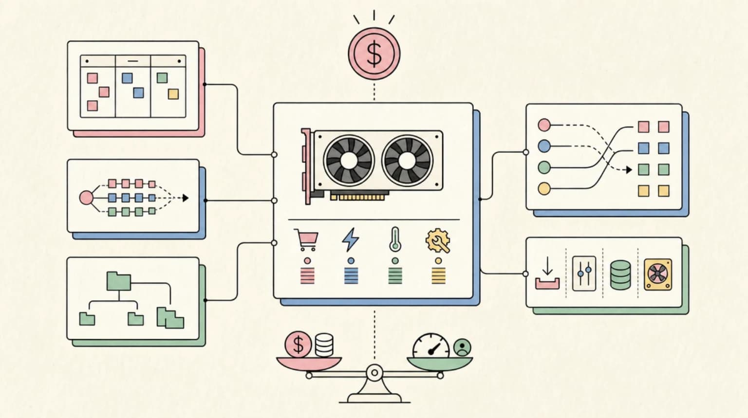 Abstract systems illustration for What the GPUs Actually Cost
