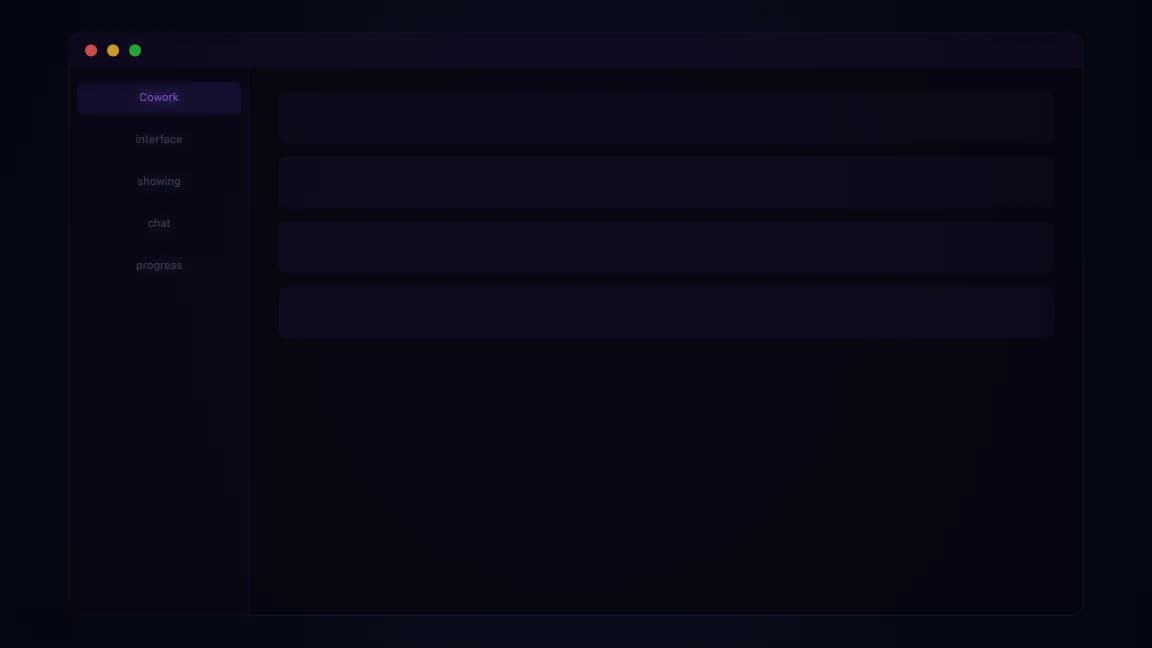 Cowork interface showing chat, progress, and artifact panes