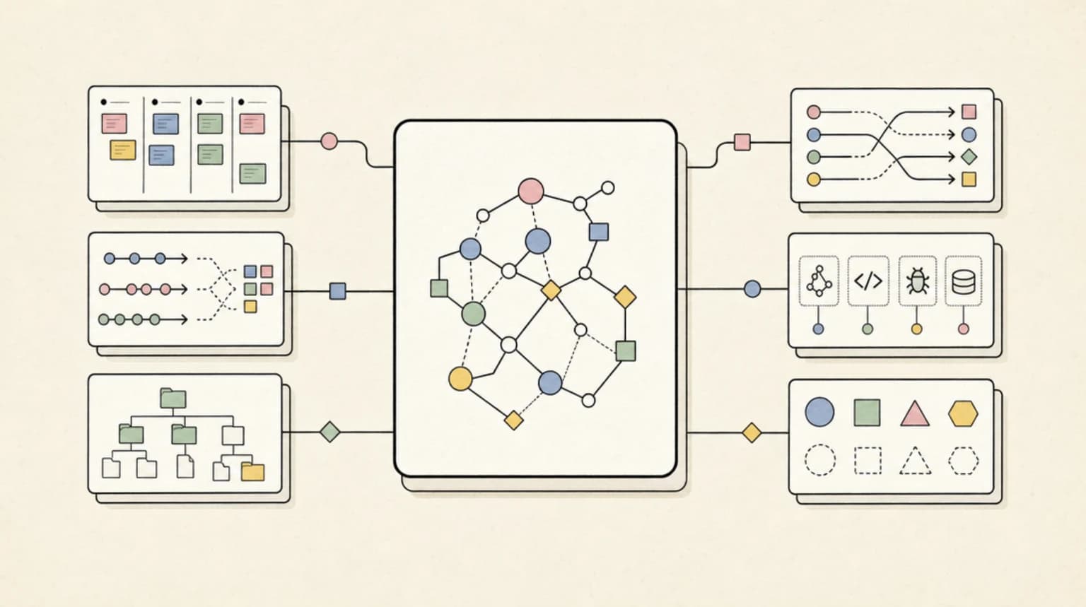Abstract systems illustration for MCP local graph layer
