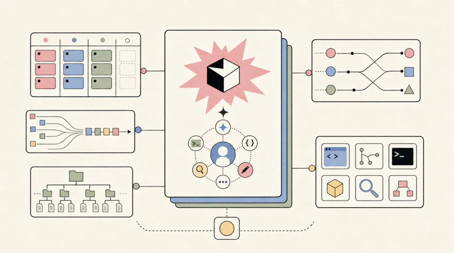 Abstract systems illustration for What Drove the Spike: Agentic Workflows and Claude 4