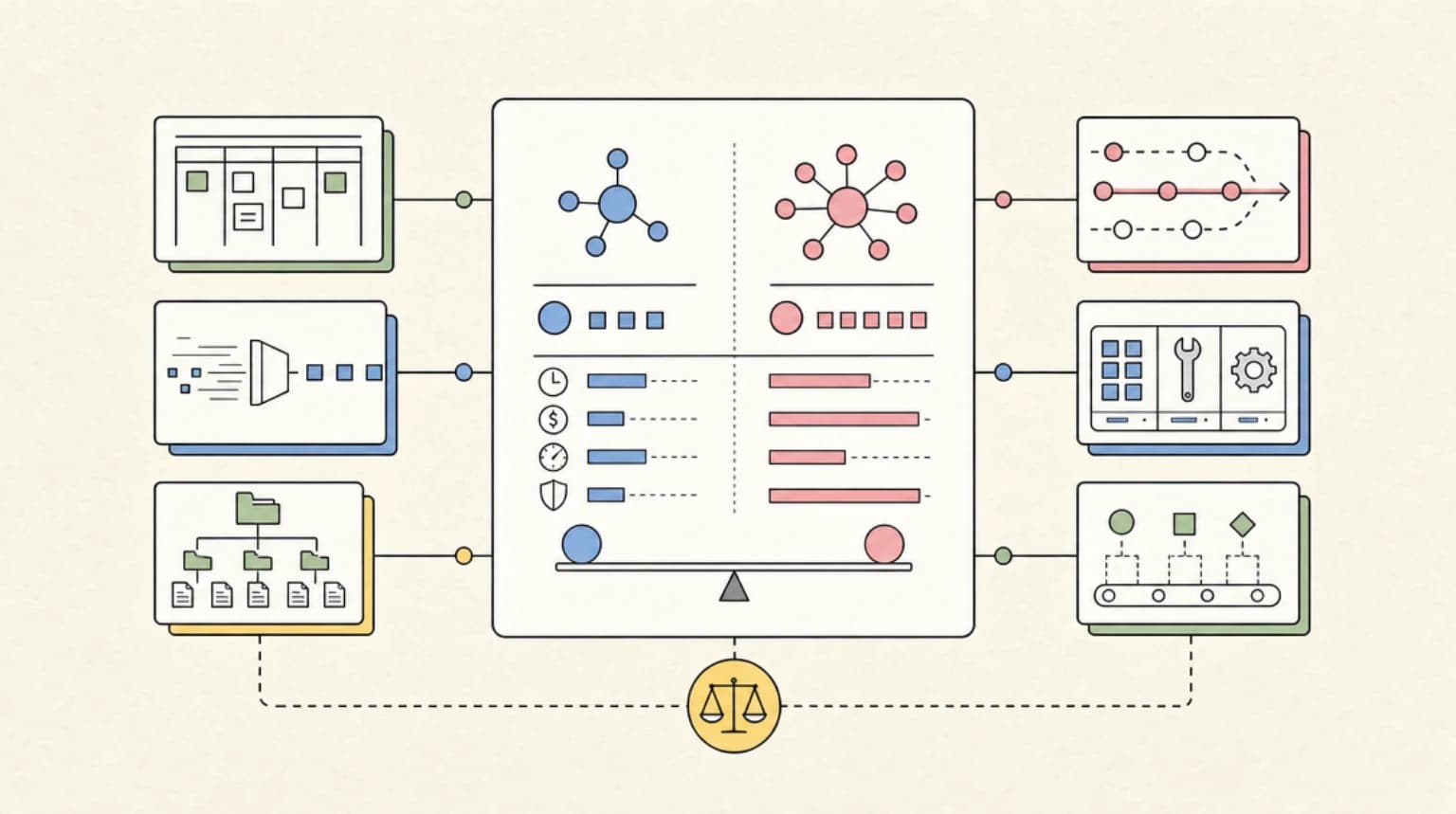 Abstract systems illustration for The Two Models, and Why the Split Matters for Cost