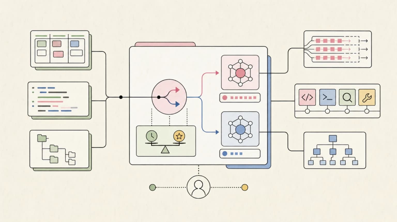 Abstract systems illustration for When to Route to DeepSeek vs a Frontier Model