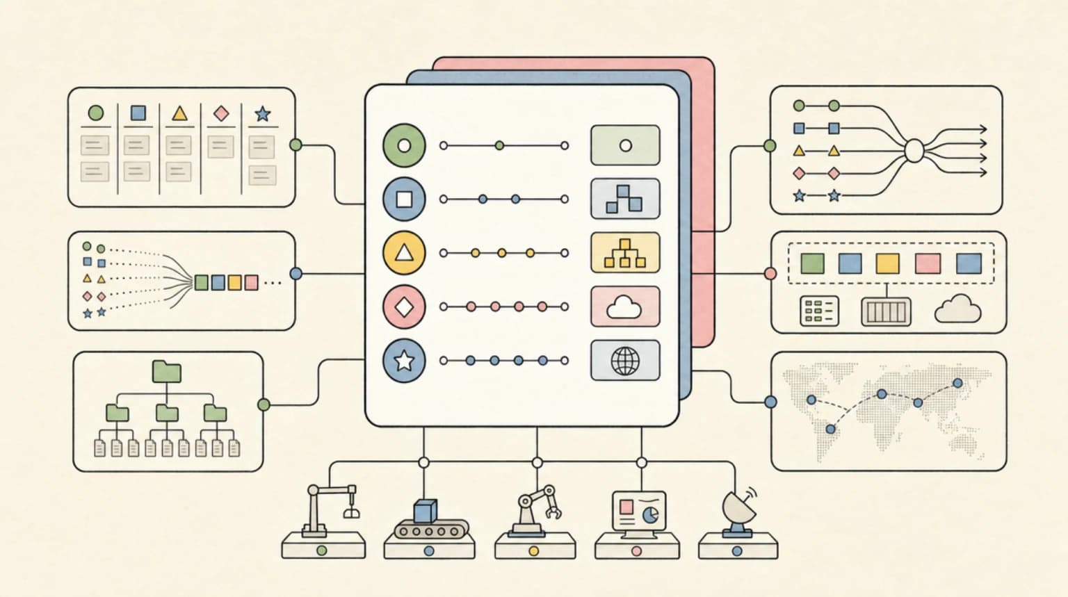 Abstract systems illustration for The Five Levels and Where They Run