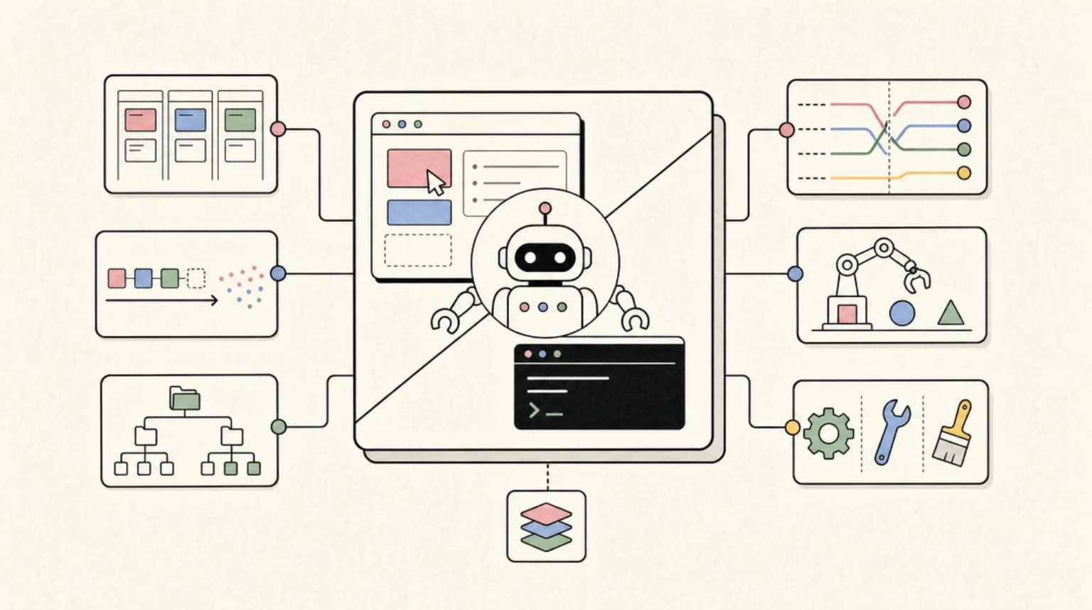 Abstract systems illustration for Droid Control: Browser and Terminal Automation