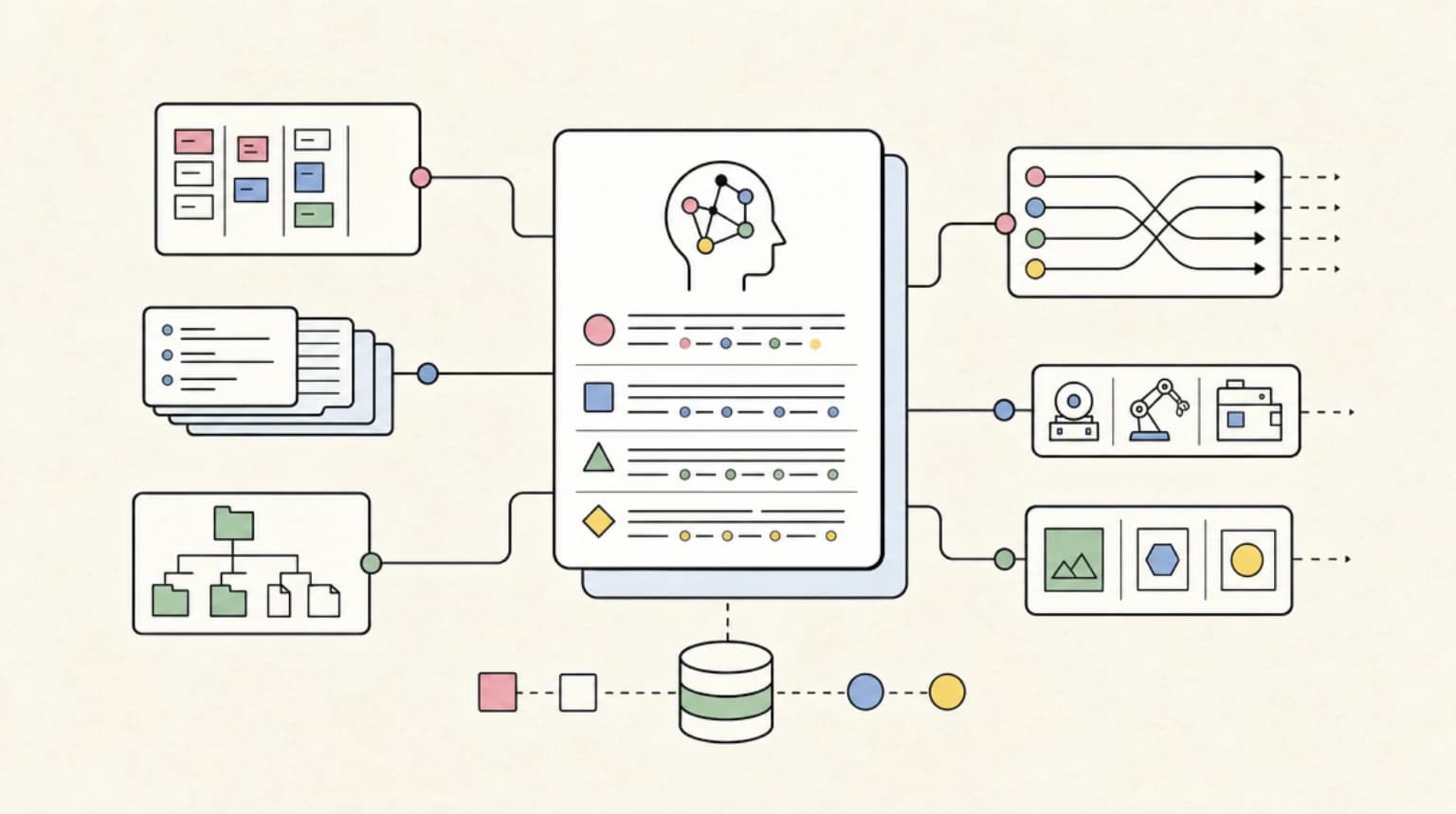 Abstract systems illustration for AgentMemory local memory layers