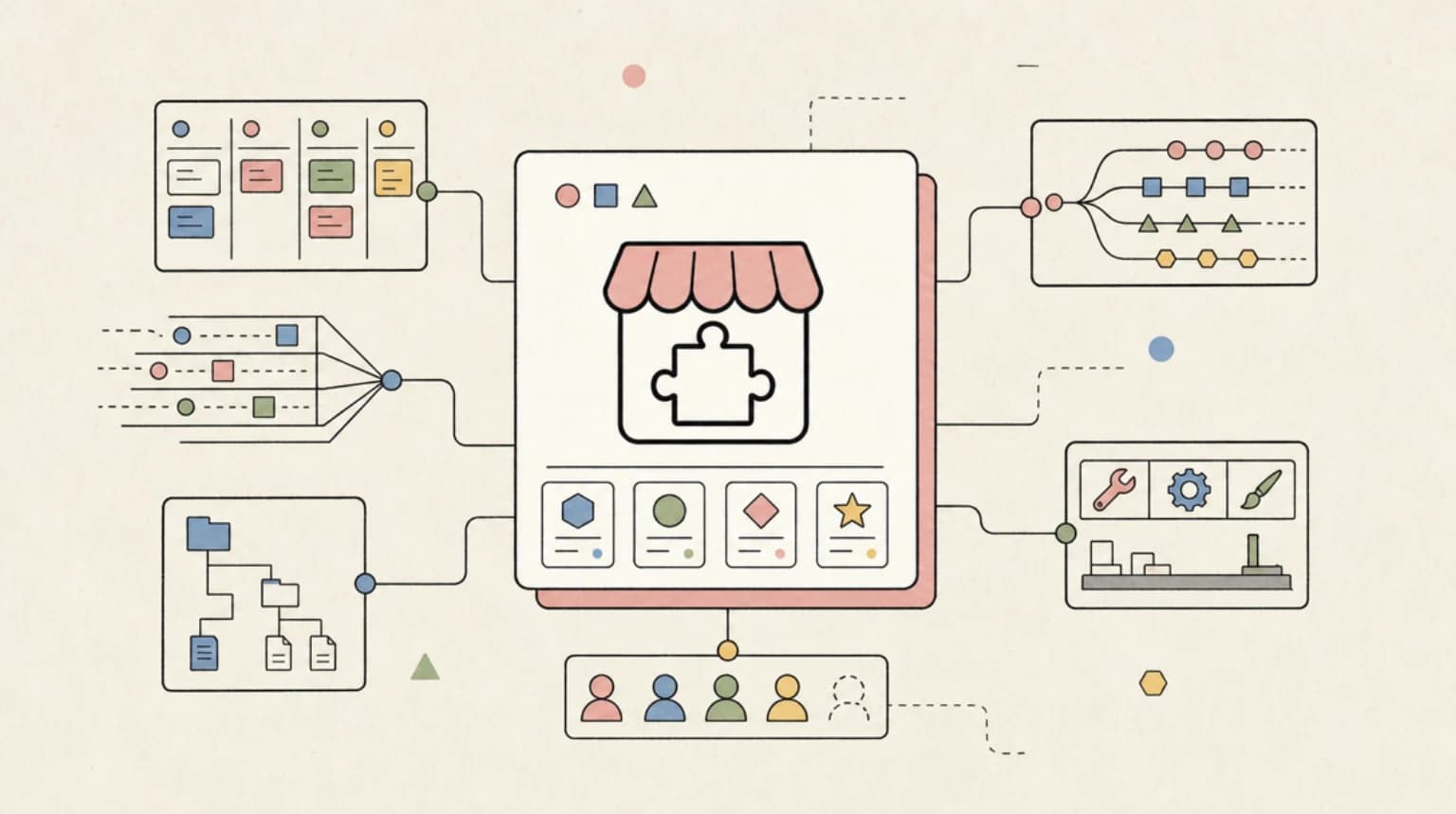 Abstract systems illustration for Relation to the DevDigest Ecosystem