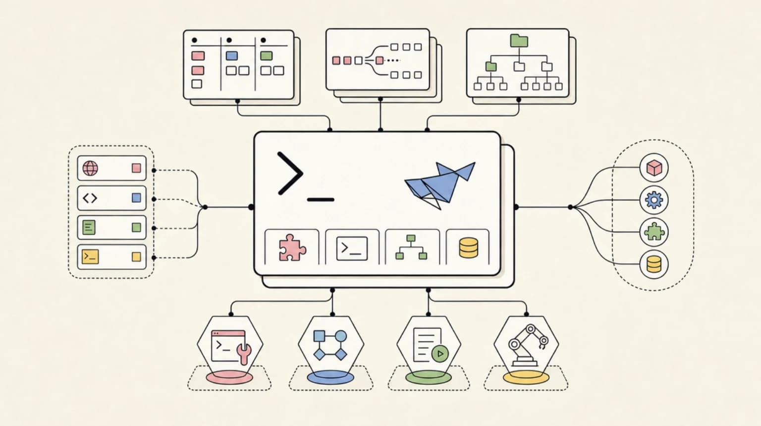 Abstract systems illustration for Connection to the DevDigest Ecosystem