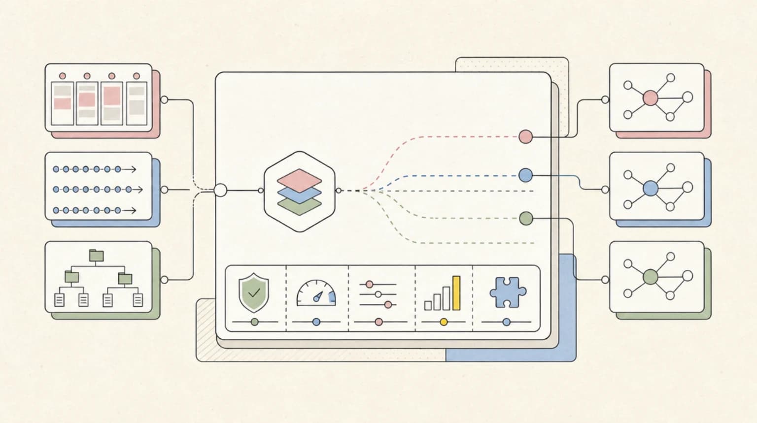 Abstract systems illustration for LiteLLM: Open-Source Proxy Server