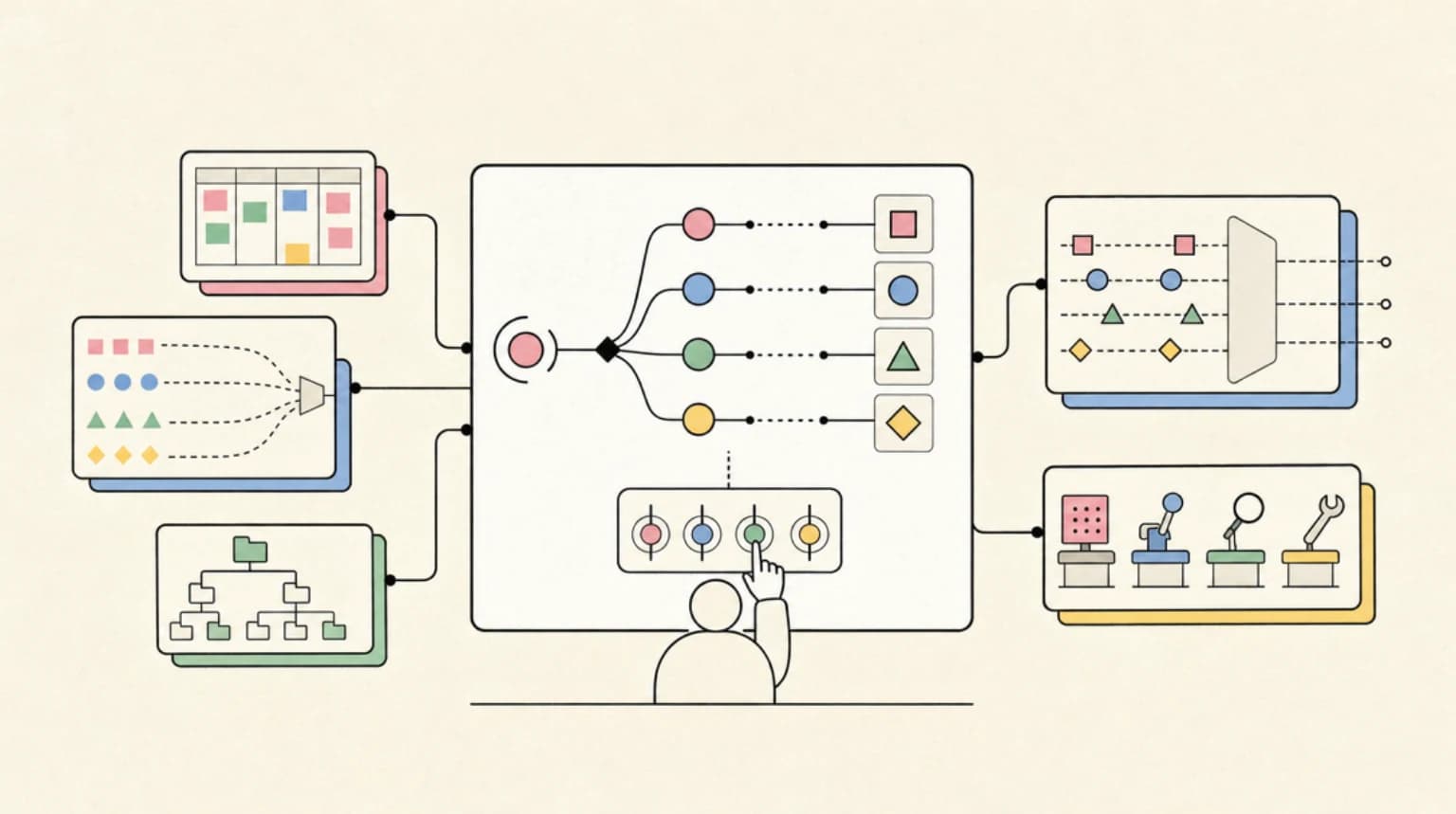 Abstract systems illustration for Product Teams Should Expose More of the Decision
