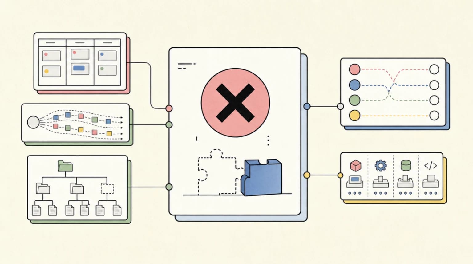 Abstract systems illustration for Where Mastra Does Not Fit