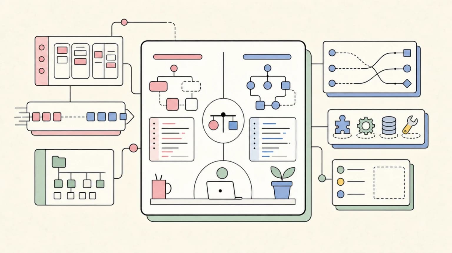 Abstract systems illustration for Developer Experience
