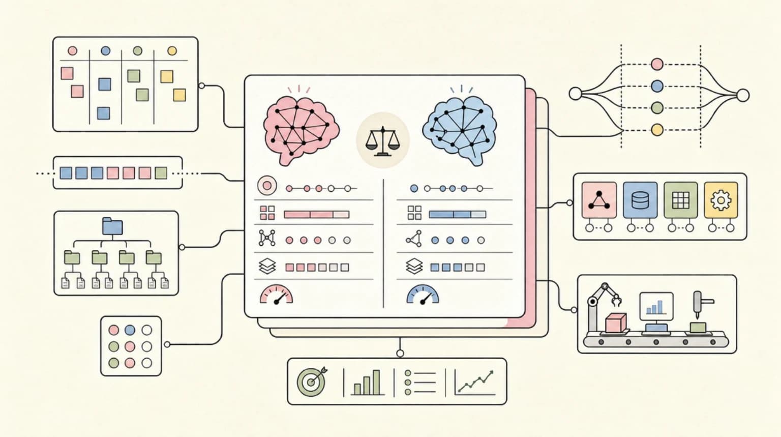 Abstract systems illustration for MAI-Thinking-1 vs Claude Sonnet 4.6