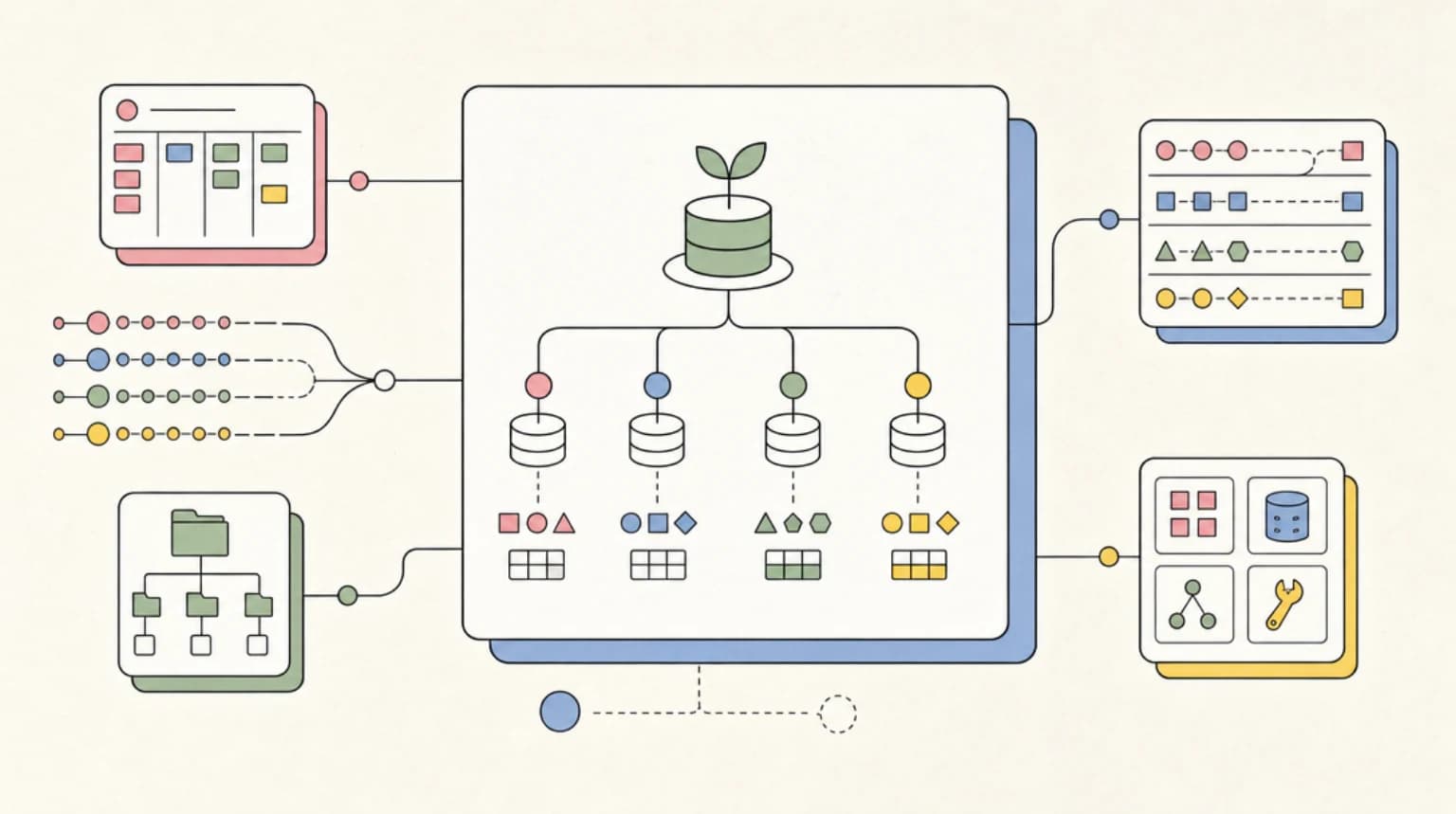 Abstract systems illustration for Branching: the feature that changes how you think about databases