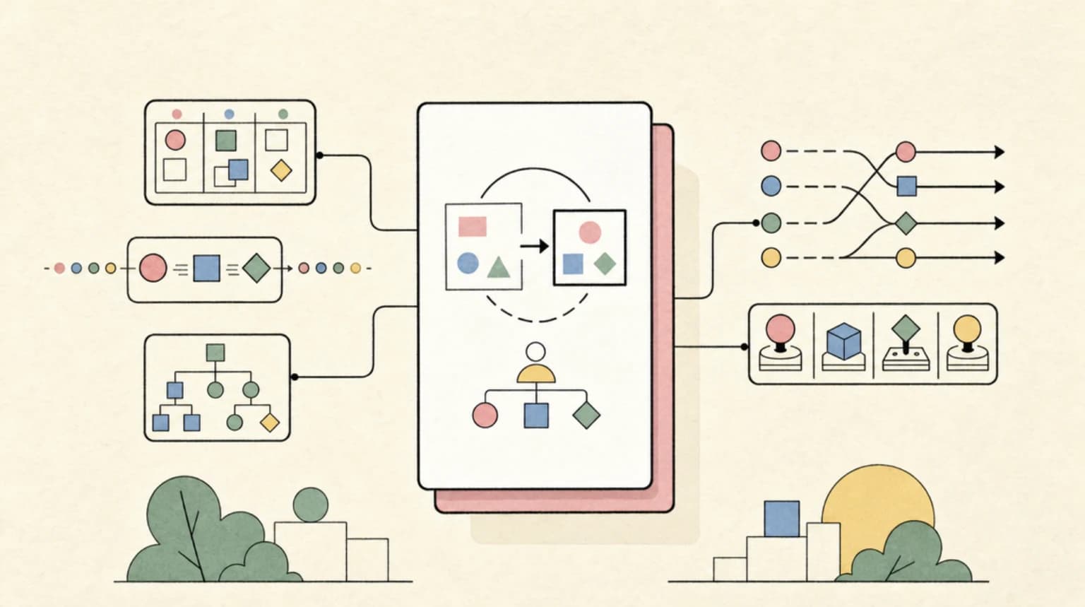 Abstract systems illustration for Rewriting Skills, Specifically