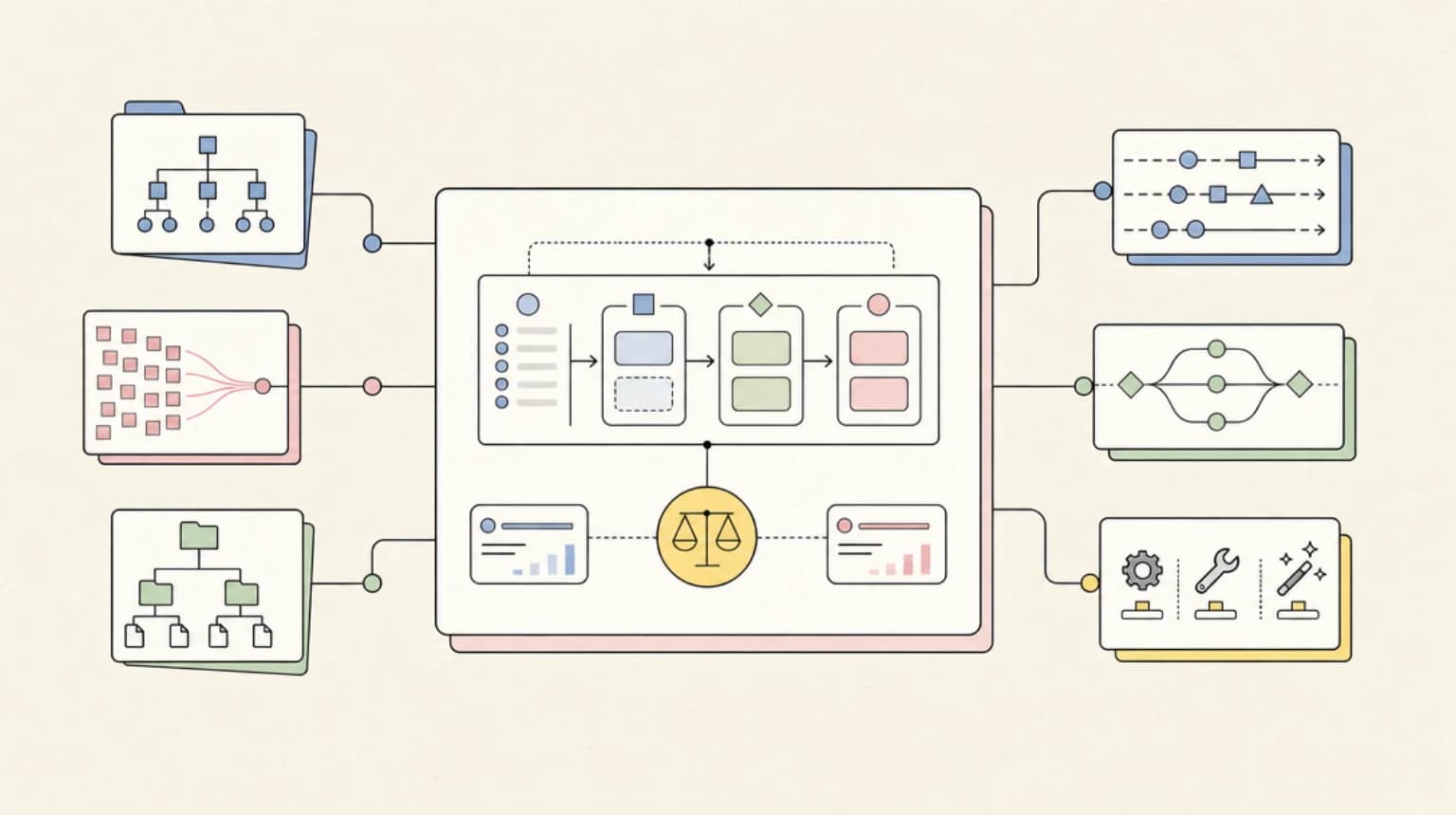 Abstract systems illustration for 5. Cost Became Workflow Design